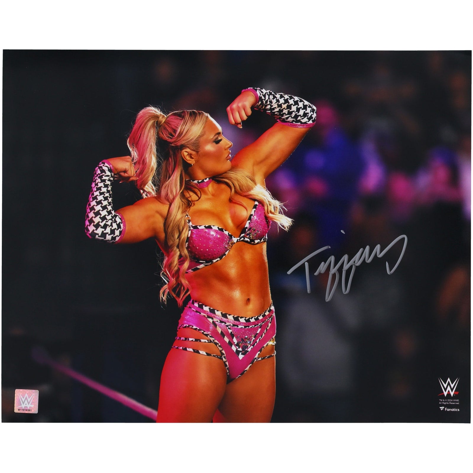 Tiffany Stratton WWE Autographed Fanatics Authentic 16" x 20" Flexing On Ropes Photograph - The Ballers Bank