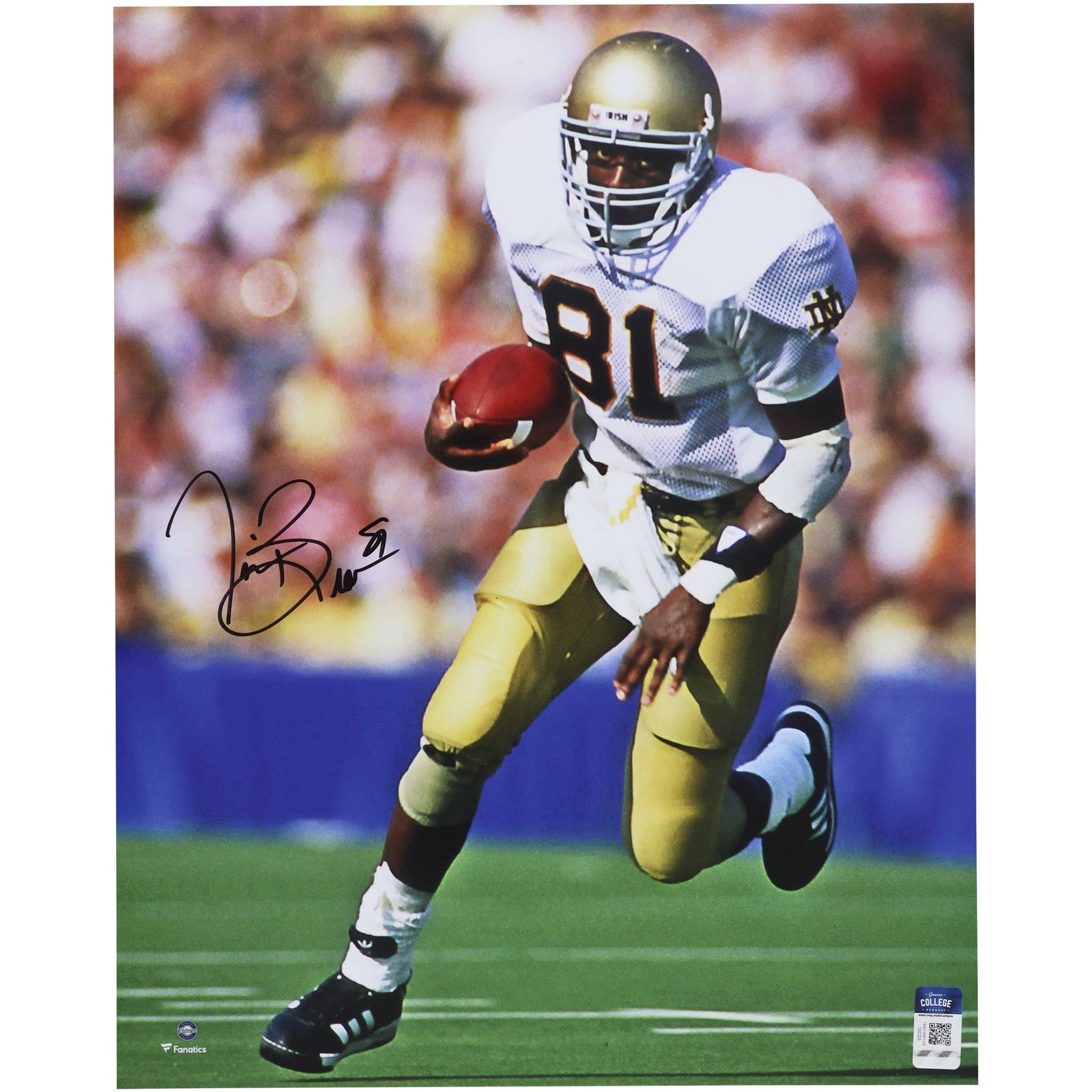 Tim Brown Notre Dame Fighting Irish Autographed Fanatics Authentic 16" x 20" Running with Ball Photograph - The Ballers Bank