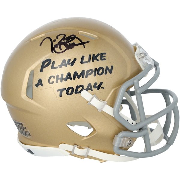 Tim Brown Notre Dame Fighting Irish Autographed Fanatics Authentic Riddell Play Like a Champion Today Speed Mini Helmet - The Ballers Bank