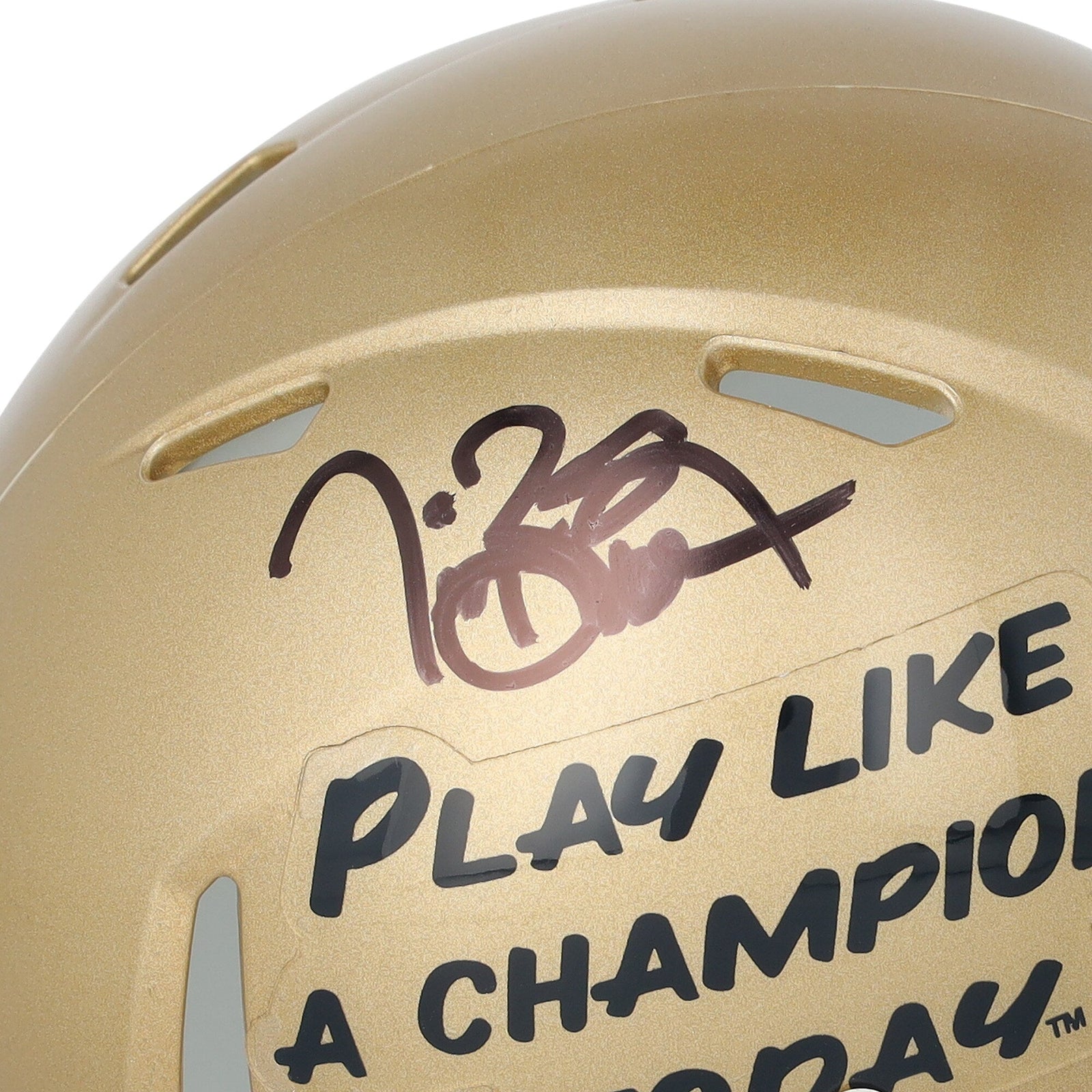 Tim Brown Notre Dame Fighting Irish Autographed Fanatics Authentic Riddell Play Like a Champion Today Speed Mini Helmet - The Ballers Bank