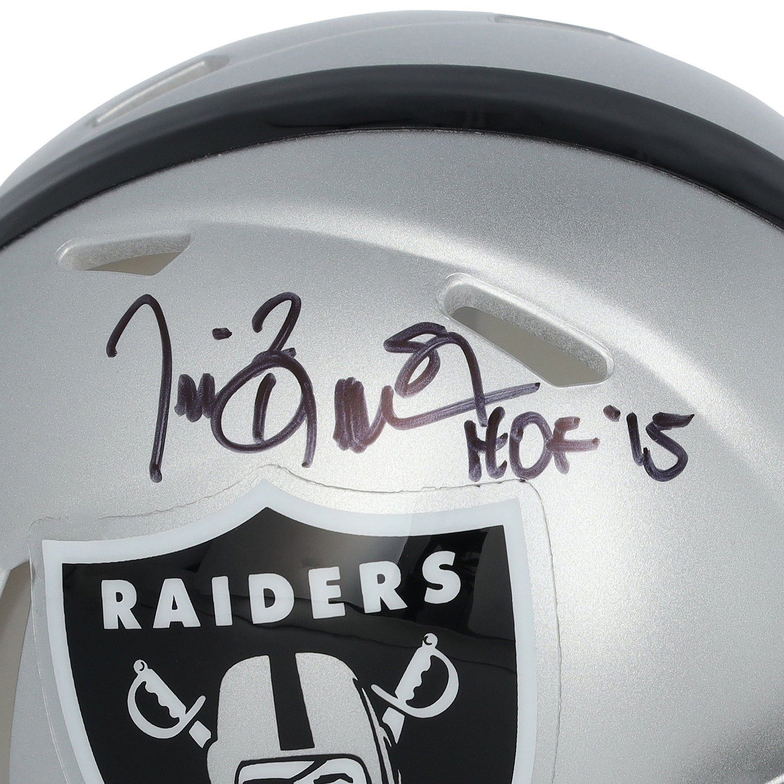 Tim Brown Oakland Raiders Autographed Fanatics Authentic Riddell Speed Mini Helmet with "HOF 2015" Inscription - The Ballers Bank