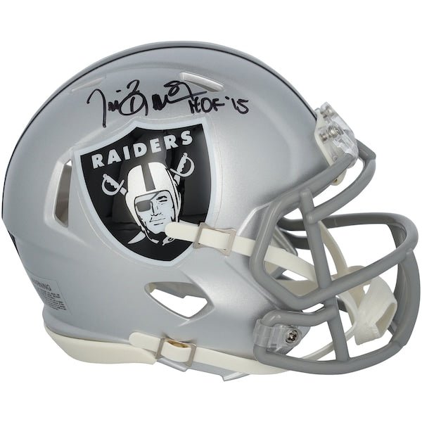 Tim Brown Oakland Raiders Autographed Fanatics Authentic Riddell Speed Mini Helmet with "HOF 2015" Inscription - The Ballers Bank