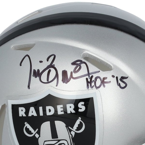 Tim Brown Oakland Raiders Autographed Fanatics Authentic Riddell Speed Mini Helmet with "HOF 2015" Inscription - The Ballers Bank
