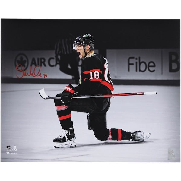 Tim Stutzle Ottawa Senators Autographed Fanatics Authentic 16" x 20" Black Jersey Celebration Spotlight Photograph - The Ballers Bank