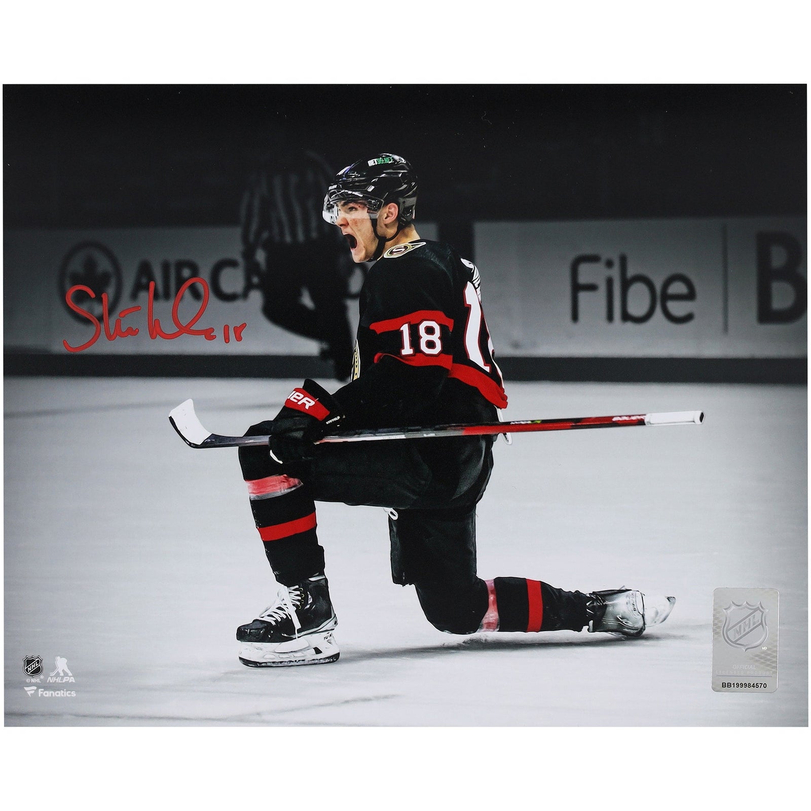 Tim Stutzle Ottawa Senators Autographed Fanatics Authentic 8" x 10" Black Jersey Celebration Spotlight Photograph - The Ballers Bank