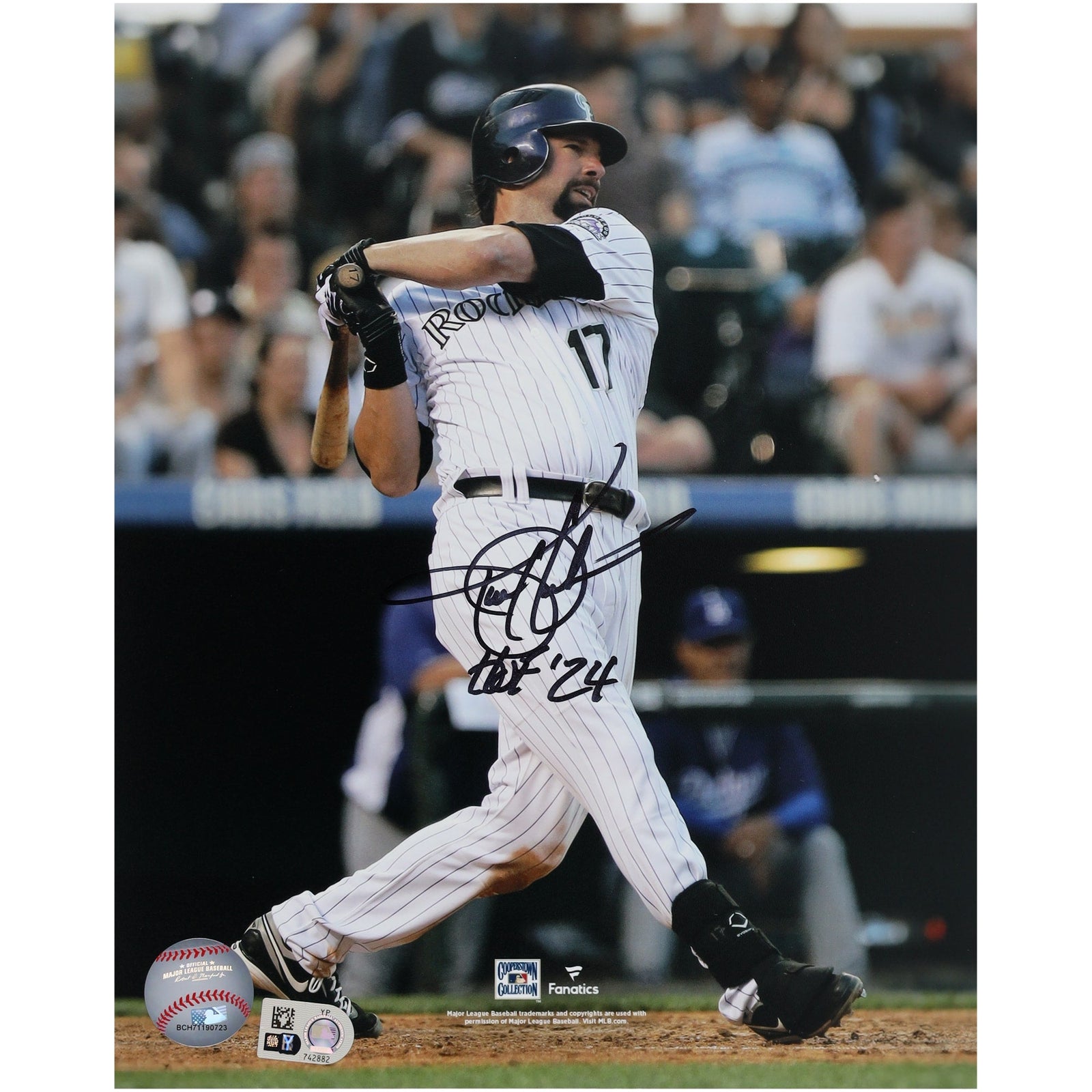 Todd Helton Colorado Rockies Autographed Fanatics Authentic 8" x 10" Swinging Photograph with "HOF 2024 " Inscription - The Ballers Bank