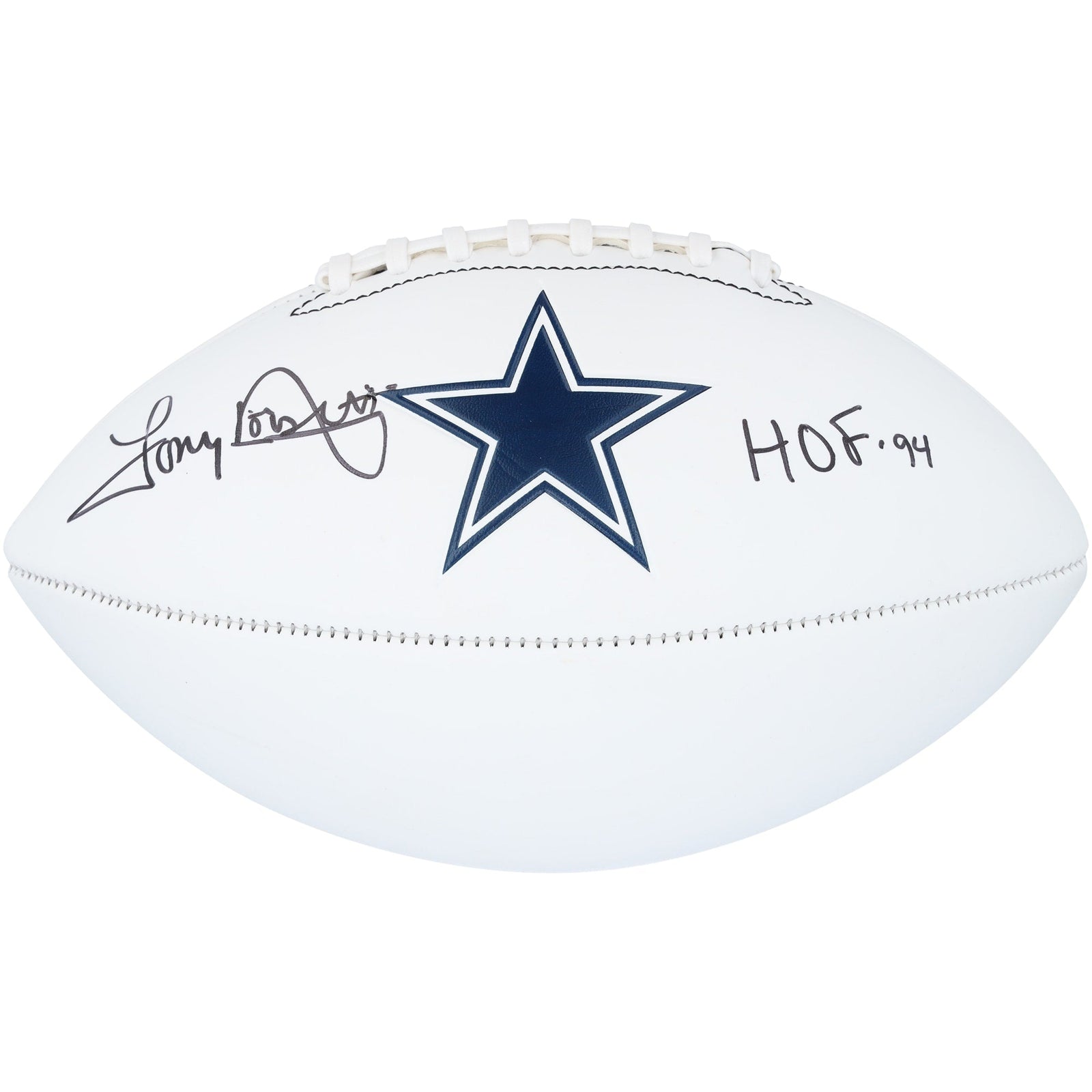 Tony Dorsett Dallas Cowboys Autographed Fanatics Authentic Franklin White Panel Football with "HOF 94" Inscription - The Ballers Bank