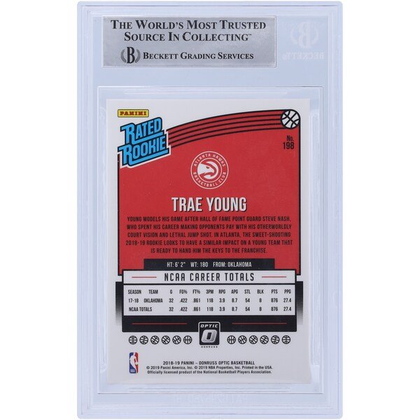 Trae Young Atlanta Hawks Autographed 2018 - 19 Panini Donruss Optic 198 BAS Authenticated Rookie Card - The Ballers Bank