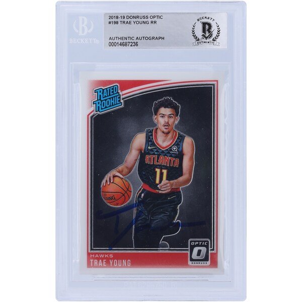 Trae Young Atlanta Hawks Autographed 2018 - 19 Panini Donruss Optic 198 BAS Authenticated Rookie Card - The Ballers Bank