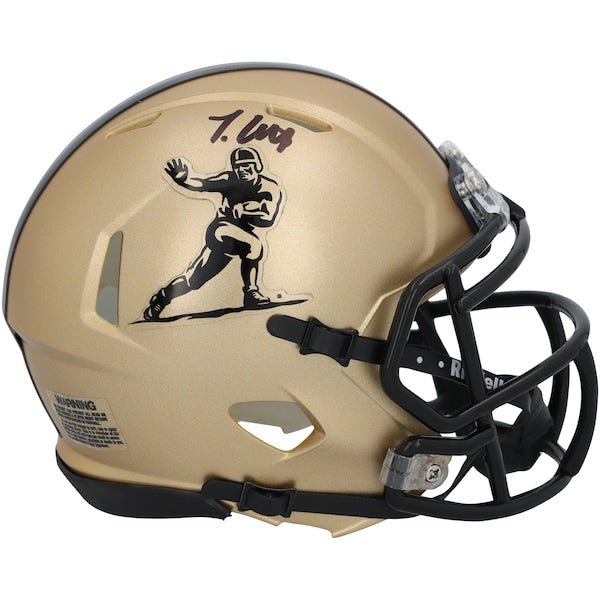 Travis Hunter Colorado Buffaloes Autographed Fanatics Authentic Riddell Gold Heisman Speed Mini Helmet - The Ballers Bank