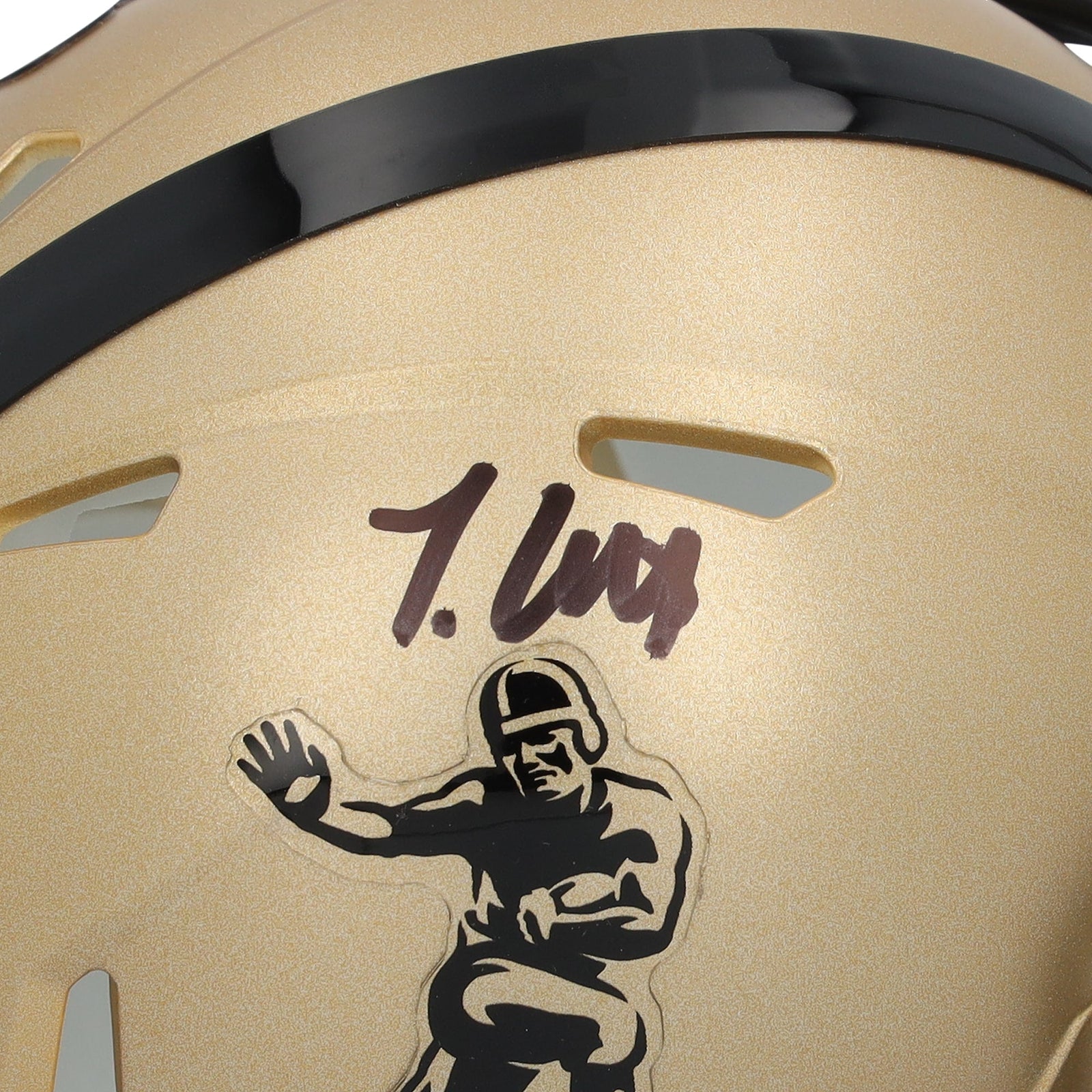 Travis Hunter Colorado Buffaloes Autographed Fanatics Authentic Riddell Gold Heisman Speed Mini Helmet - The Ballers Bank