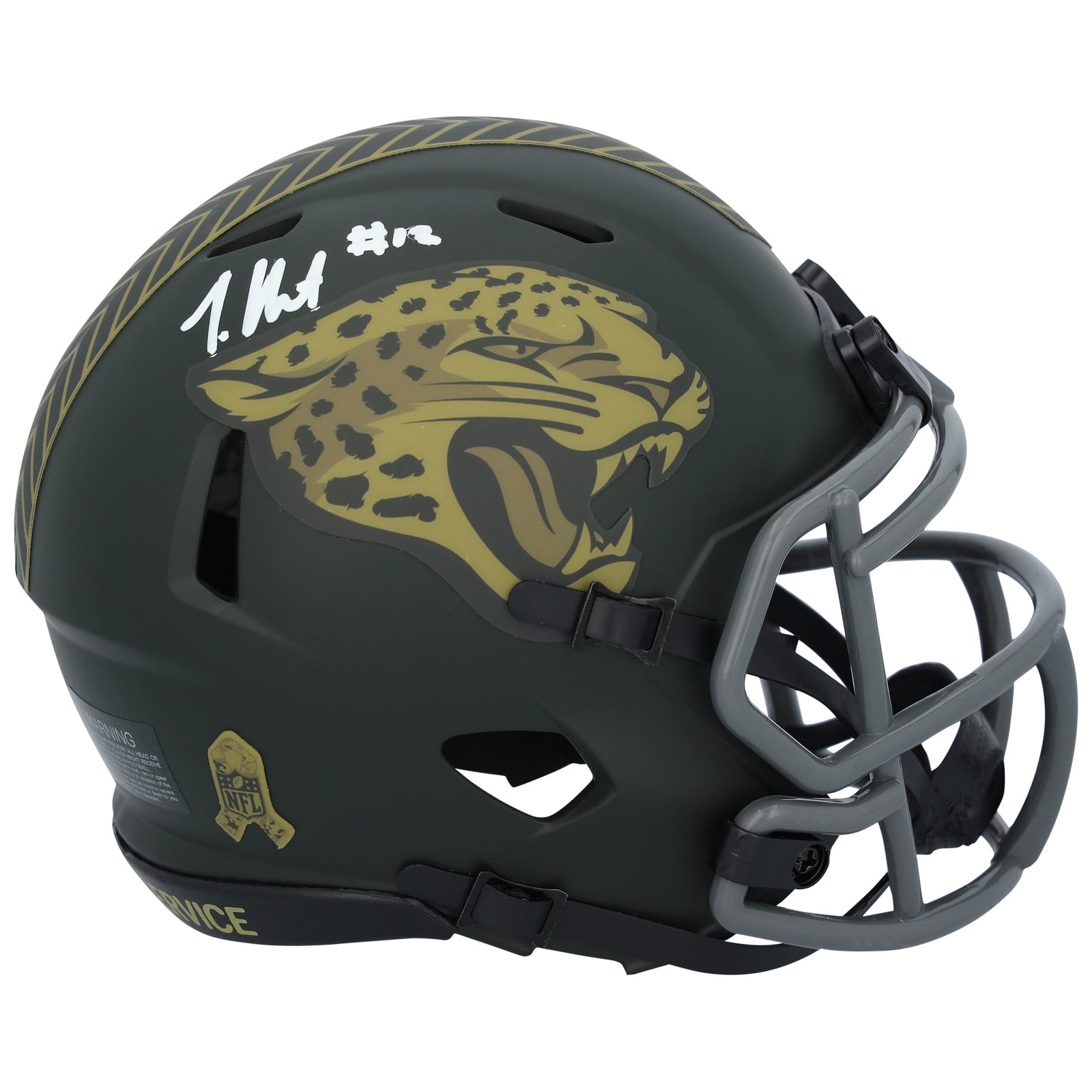 Travis Hunter Jacksonville Jaguars Autographed Fanatics Authentic Riddell 2025 Salute To Service Speed Mini Helmet - The Ballers Bank