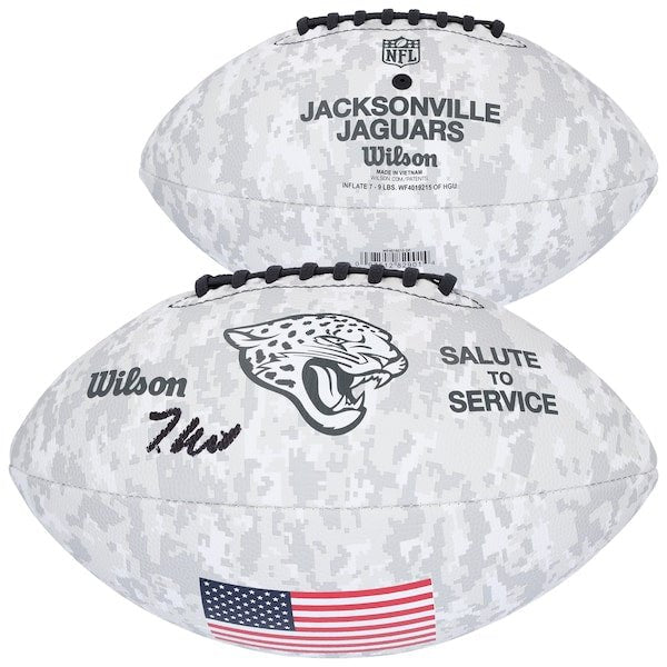 Travis Hunter Jacksonville Jaguars Autographed Fanatics Authentic Wilson 2024 Salute To Service Football - The Ballers Bank