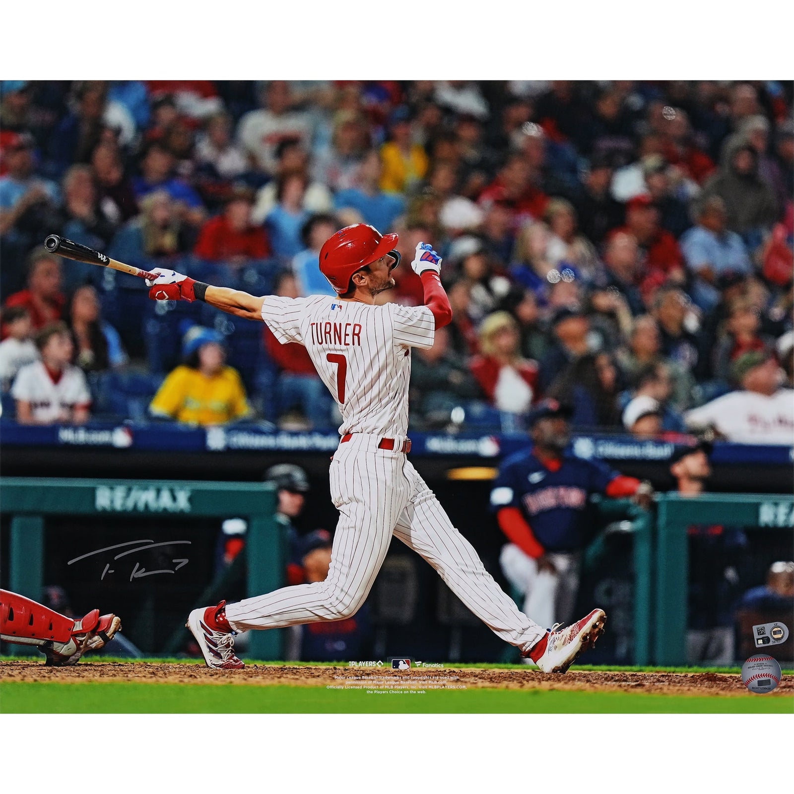 Trea Turner Philadelphia Phillies Autographed Fanatics Authentic 16" x 20" White Jersey Hitting Photograph - The Ballers Bank