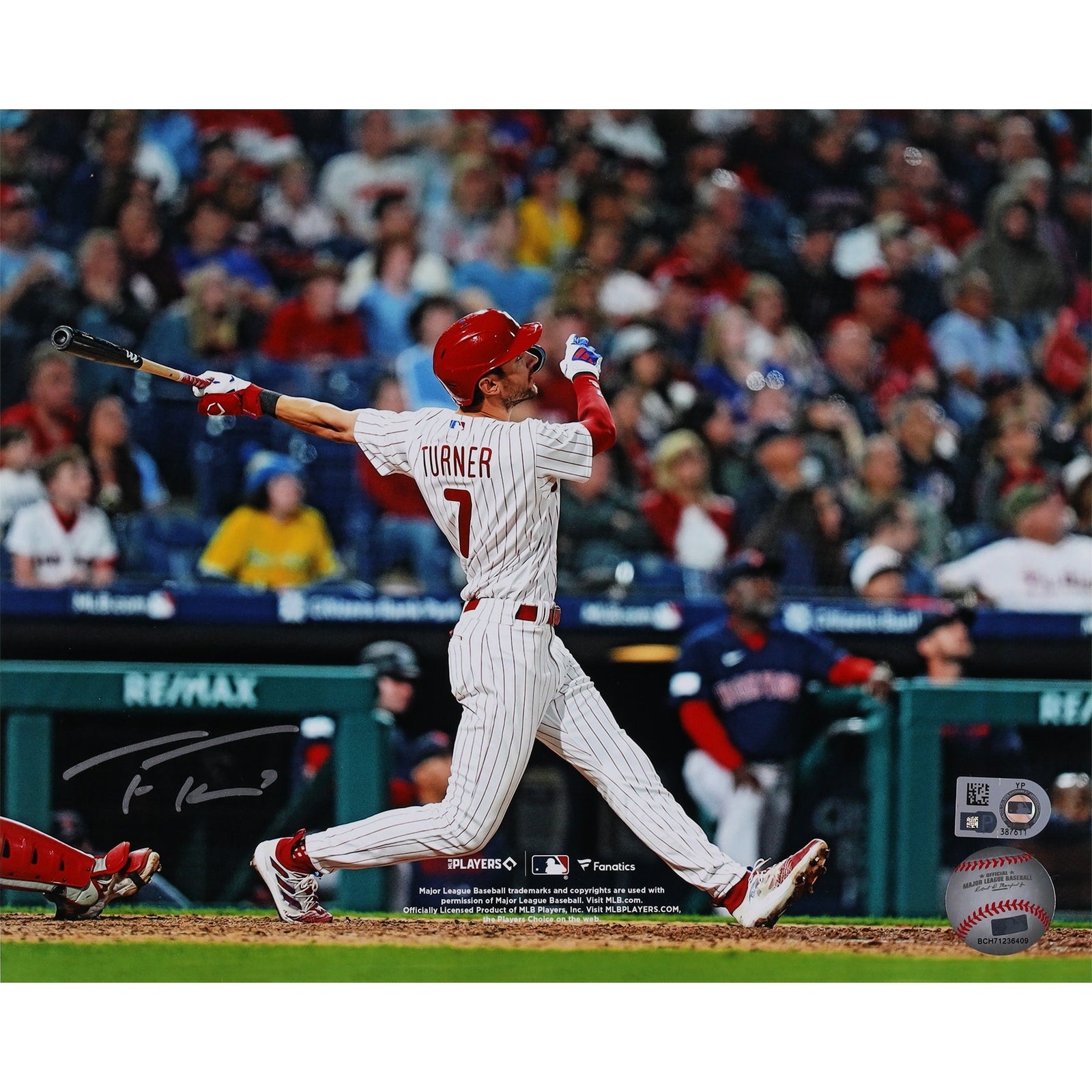 Trea Turner Philadelphia Phillies Autographed Fanatics Authentic 8" x 10" White Jersey Hitting Photograph - The Ballers Bank