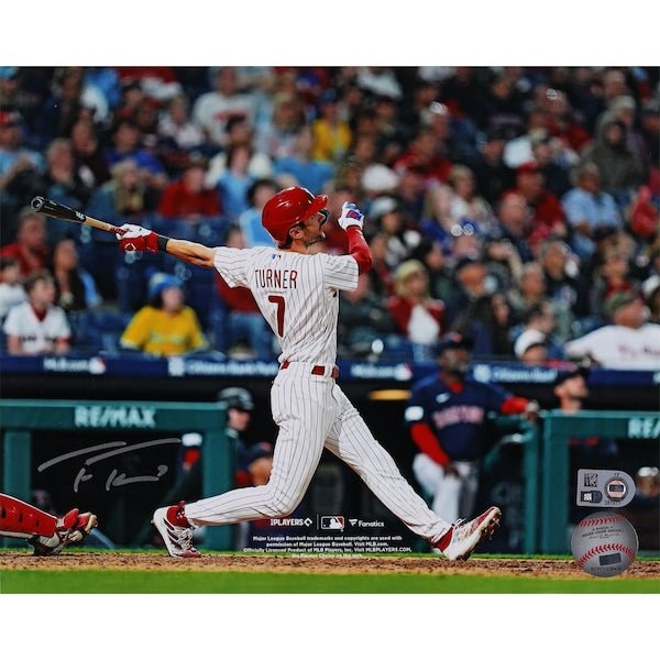 Trea Turner Philadelphia Phillies Autographed Fanatics Authentic 8" x 10" White Jersey Hitting Photograph - The Ballers Bank