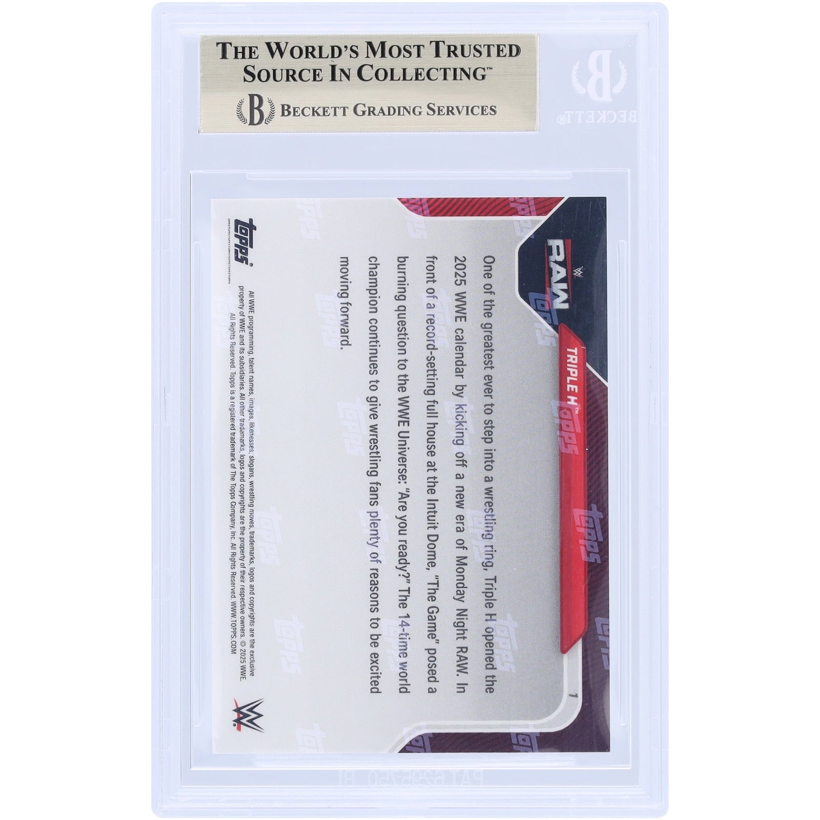 Triple H WWE 2025 Topps Now New Era of RAW 1 BGS Authenticated 9.5 Card - The Ballers Bank