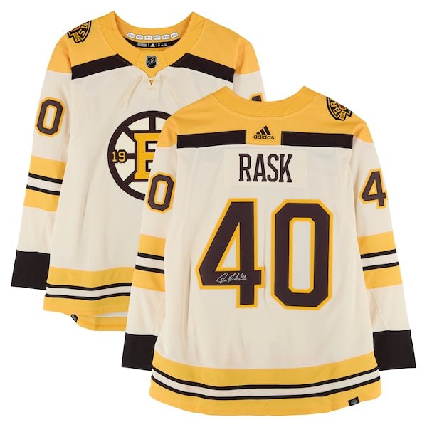 Tuukka Rask Boston Bruins Autographed Fanatics Authentic 100th Anniversary Beige Alternate adidas Authentic Jersey - The Ballers Bank