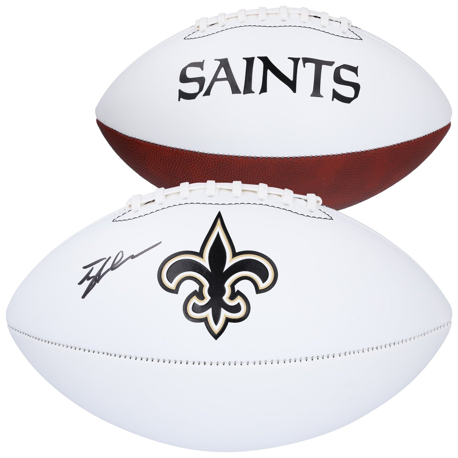 Tyler Shough New Orleans Saints Autographed Fanatics Authentic Franklin White Panel Football - The Ballers Bank