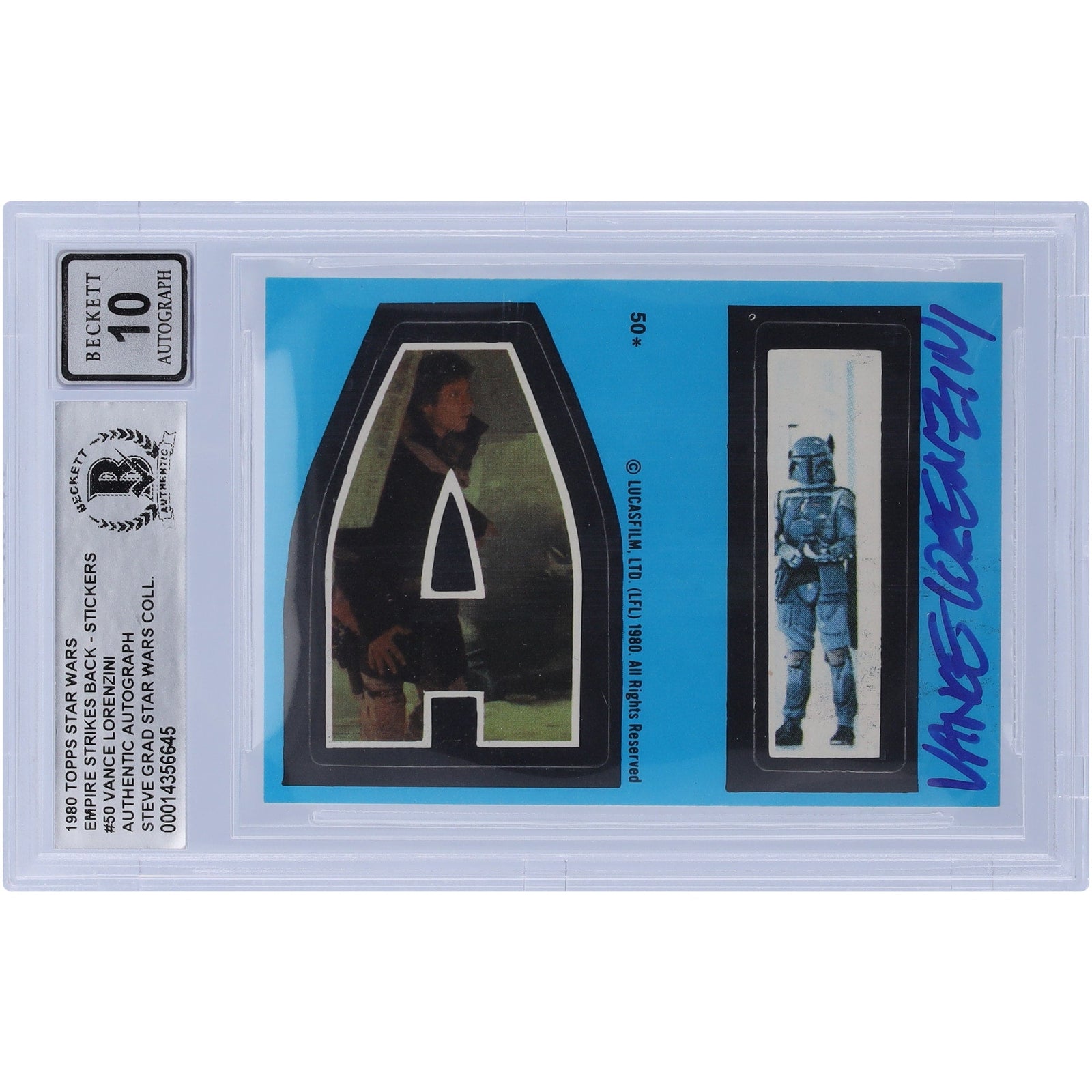 Vance Lorenzini Star Wars Autographed 1980 Topps The Empire Strikes Back Stickers 50 BGS Authenticated 10 Card - The Ballers Bank