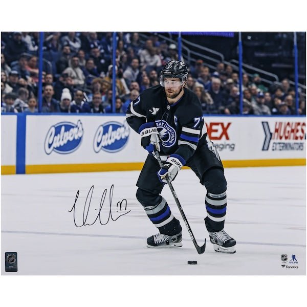 Victor Hedman Tampa Bay Lightning Autographed Fanatics Authentic 16" x 20" Black Jersey Skating Photograph - The Ballers Bank