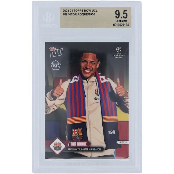 Vitor Roque Barcelona 2023 - 24 Topps Now UCL Joins Barca 87 BGS Authenticated 9.5 Rookie Card - The Ballers Bank