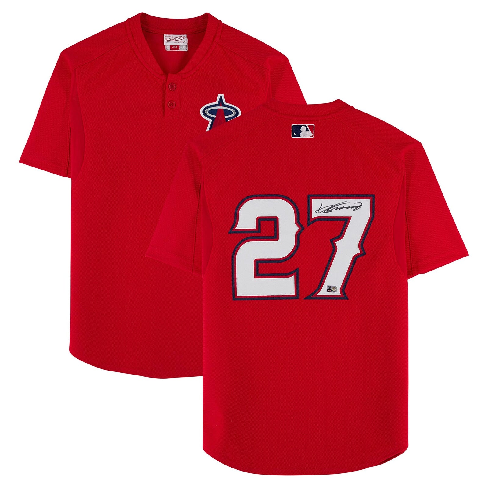 Vladimir Guerrero Los Angeles Angels Autographed Fanatics Authentic Red Mitchell & Ness Batting Practice Jersey - The Ballers Bank