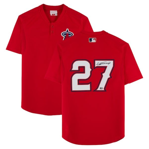 Vladimir Guerrero Los Angeles Angels Autographed Fanatics Authentic Red Mitchell & Ness Batting Practice Jersey - The Ballers Bank