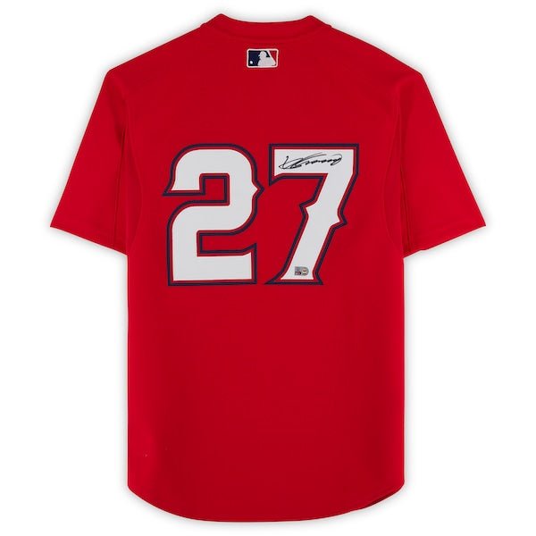 Vladimir Guerrero Los Angeles Angels Autographed Fanatics Authentic Red Mitchell & Ness Batting Practice Jersey - The Ballers Bank