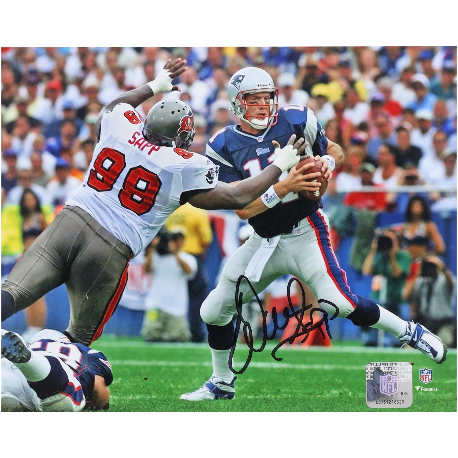 Warren Sapp Tampa Bay Buccaneers Autographed Fanatics Authentic 8" x 10" Sack vs. New England Patriots Photograph - The Ballers Bank
