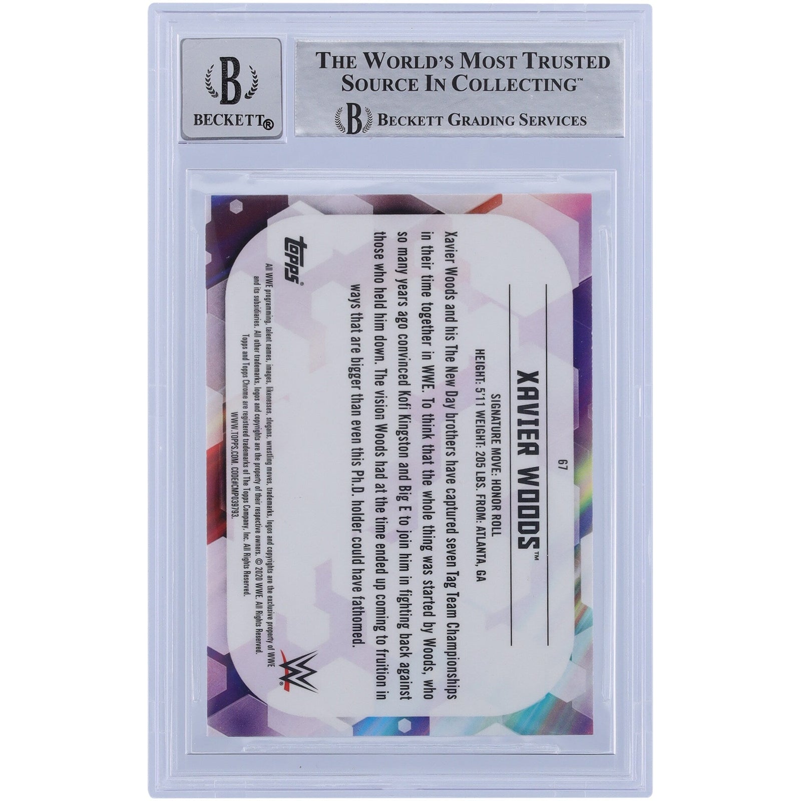 Xavier Woods WWE Autographed 2020 Topps Chrome 67 Beckett Fanatics Witnessed Authenticated 10 Card - The Ballers Bank