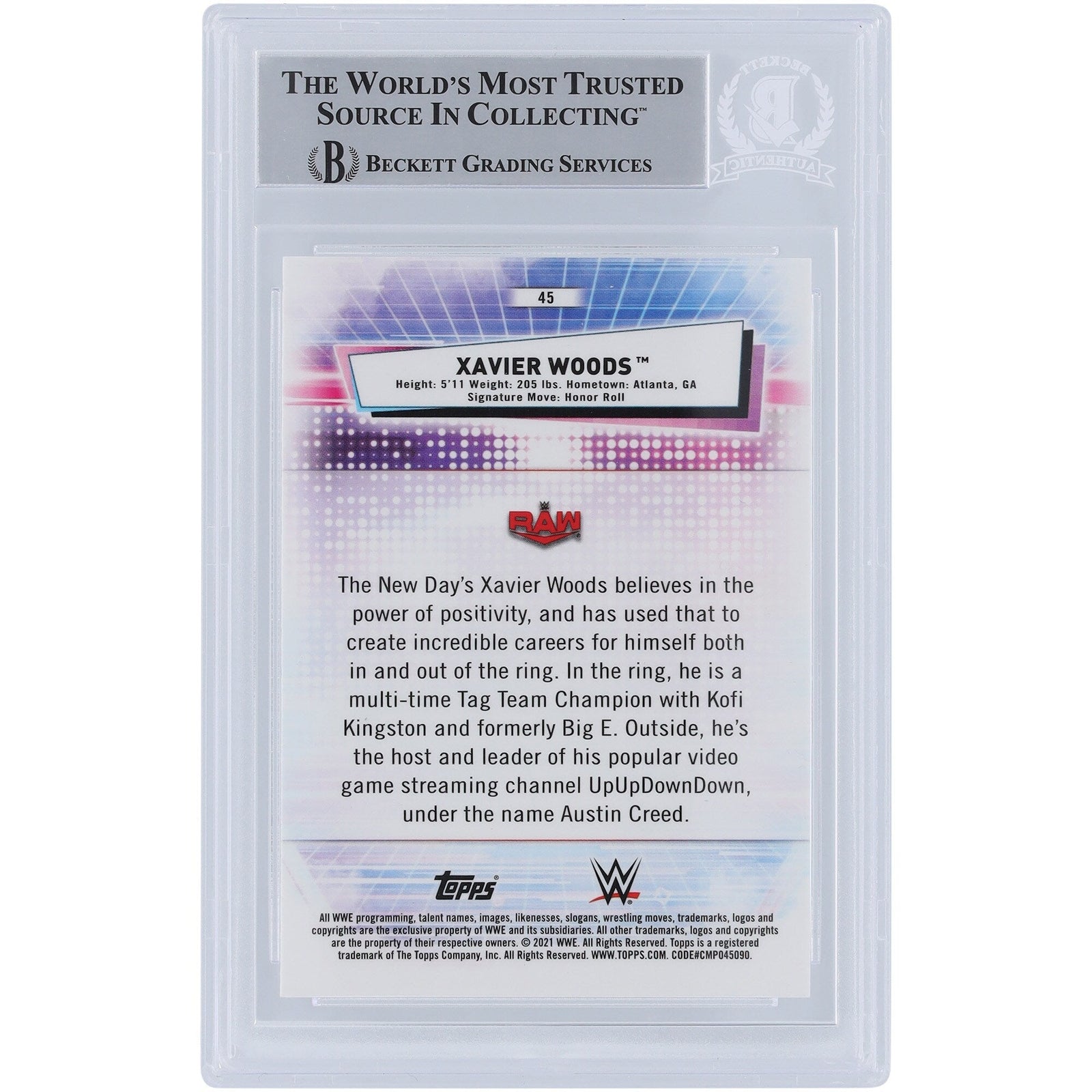 Xavier Woods WWE Autographed 2021 Topps Chrome 45 Beckett Fanatics Witnessed Authenticated Card - The Ballers Bank