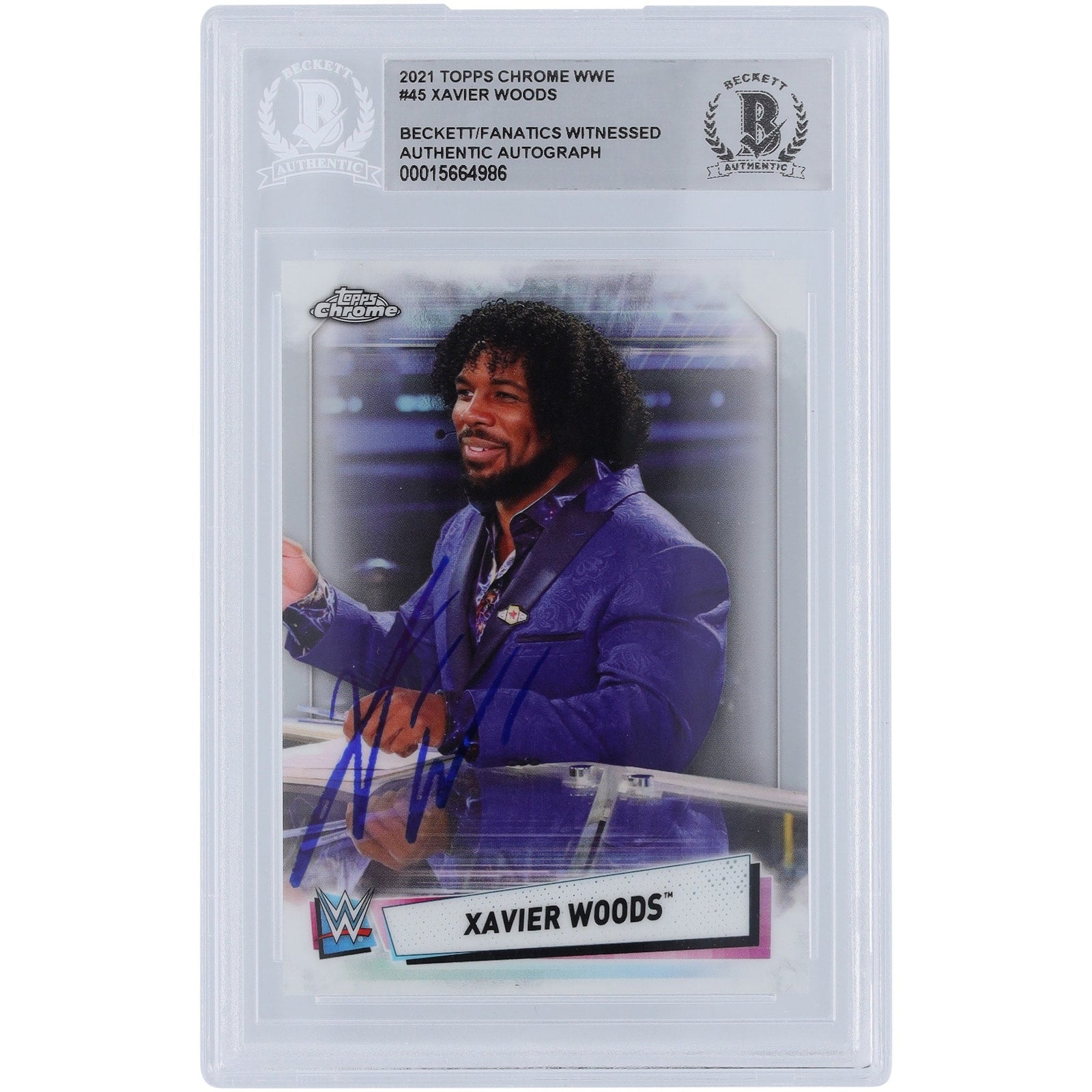 Xavier Woods WWE Autographed 2021 Topps Chrome 45 Beckett Fanatics Witnessed Authenticated Card - The Ballers Bank