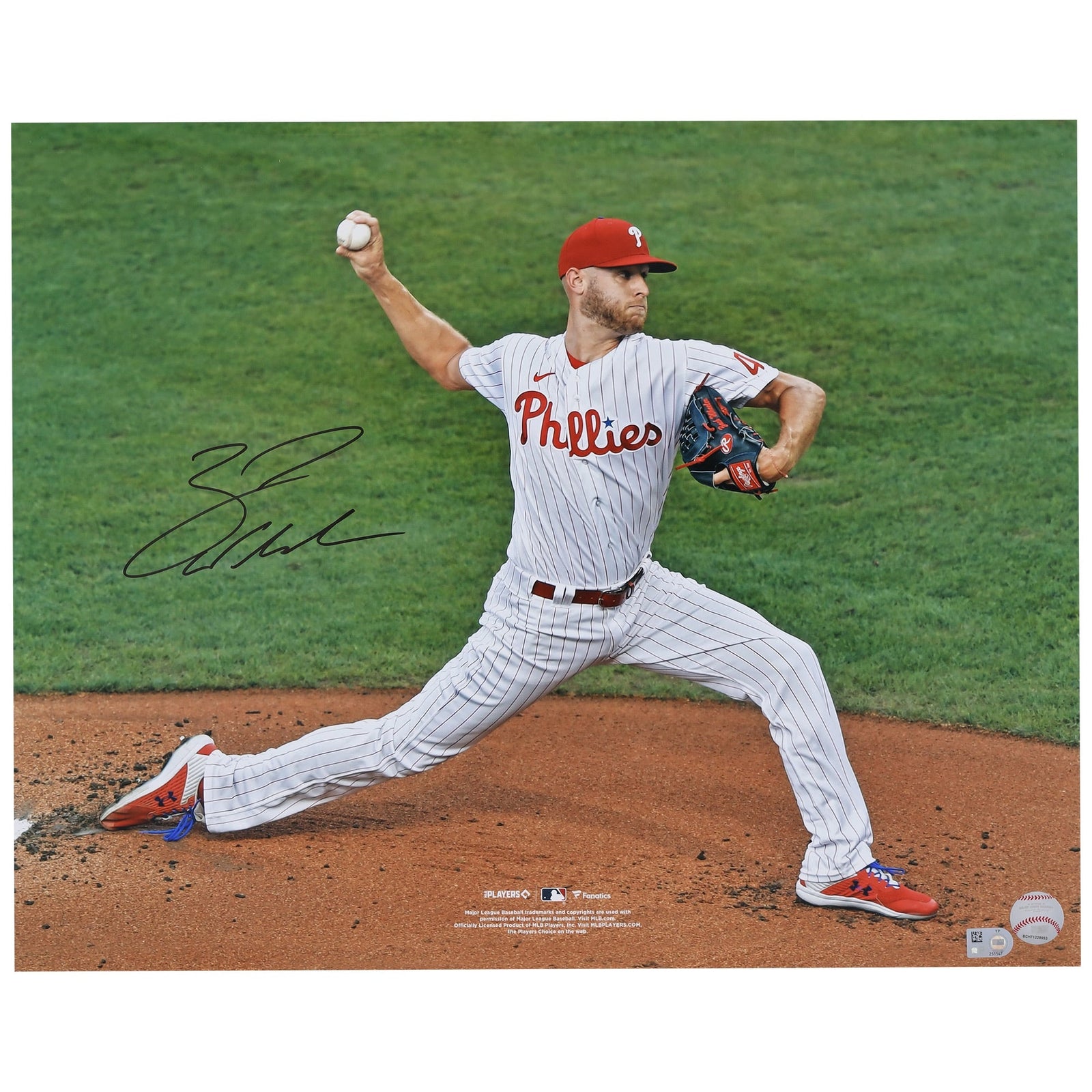 Zack Wheeler Philadelphia Phillies Autographed Fanatics Authentic 16" x 20" Pinstripes Pitching Photograph - The Ballers Bank