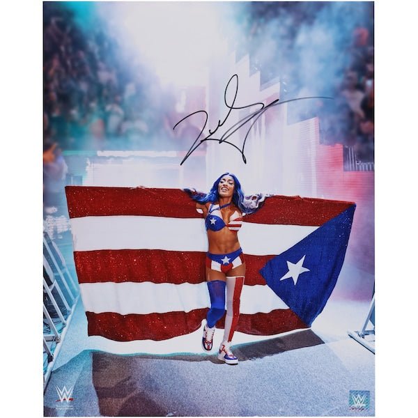 Zelina Vega WWE Autographed Fanatics Authentic 16" x 20" 2023 Backlash Entrance with Flag Photograph - The Ballers Bank