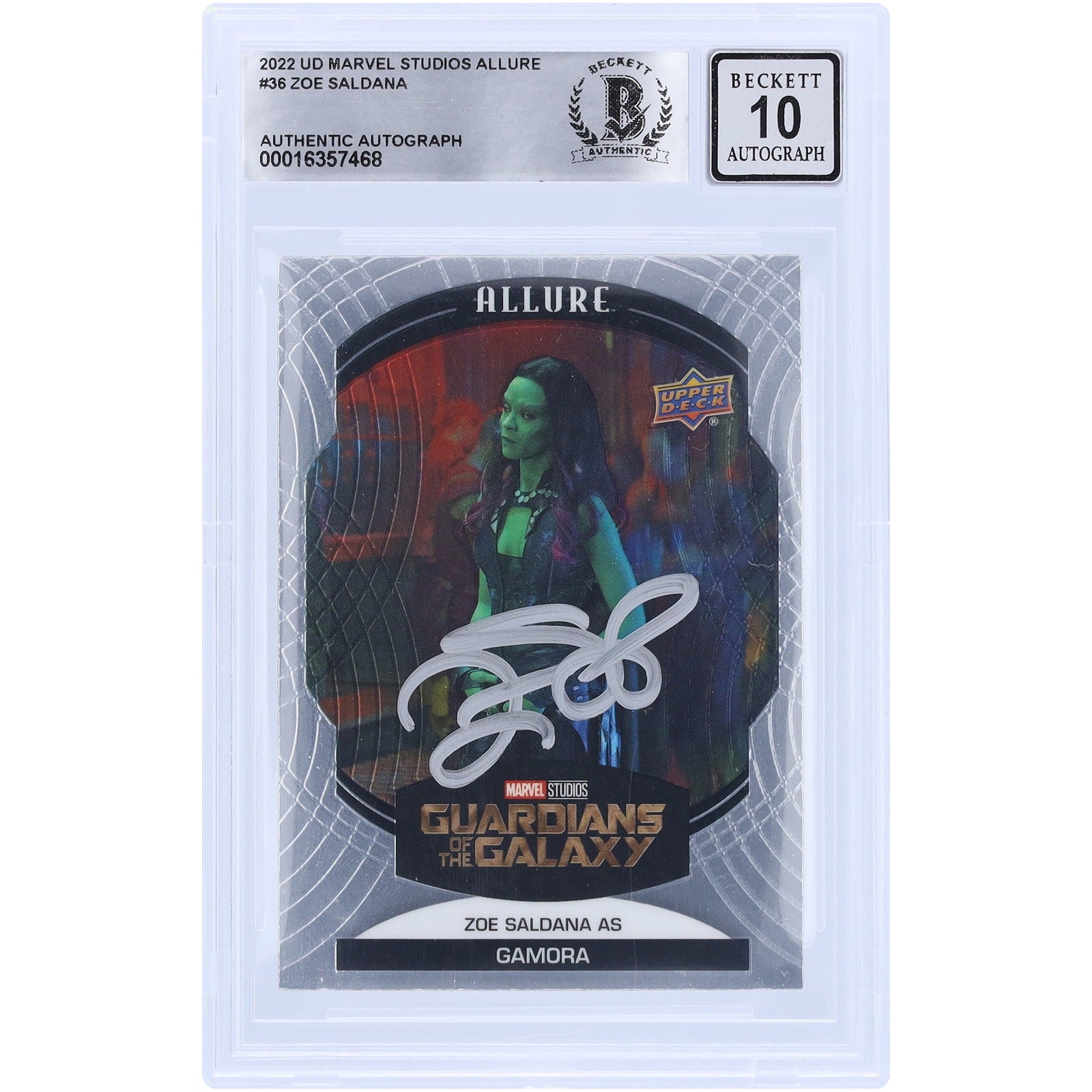 Zoe Saldana Autographed 2022 Upper Deck Marvel Studios Allure 36 BAS Authenticated 10 Card - The Ballers Bank